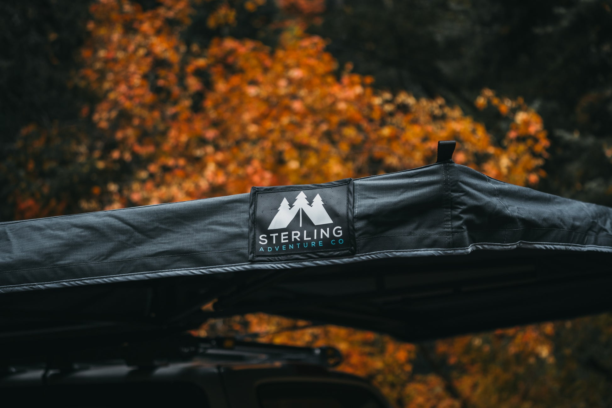 Close up shot of the Sterling Adventure Co patch installed on the 270 degree awning